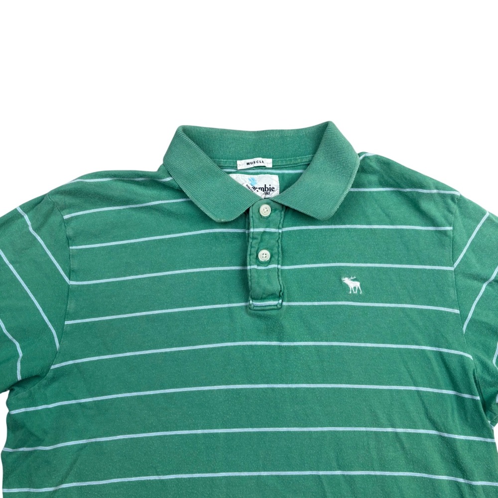 Abercrombie & Fitch Mens Muscle Fit Polo Shirt Green Striped Size M Vintage Y2K